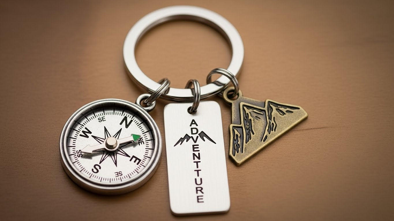 The "Adventure Awaits" Compass & Mountain Keychain